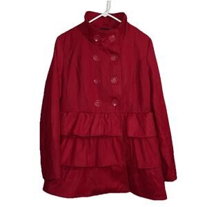 Vintage Dots Red Ruffle Tiered Double Breasted Peacoat Jacket Women’s XL Chic